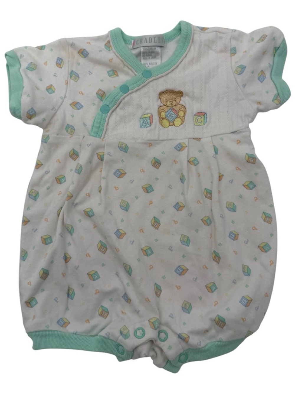 Vintage Cradles Baby Bear Short Sleeve Romper White & Blue